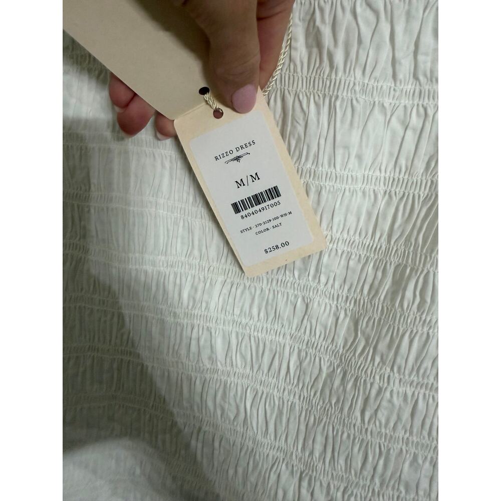 Dôen Rizzo White Smocked Mini Dress Salt White 100% Cotton Size M - Picture 5 of 9
